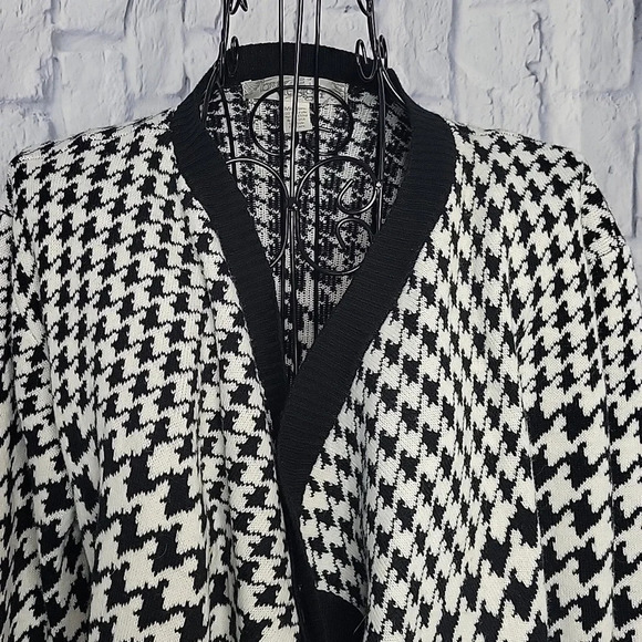 BY DESIGN Black and White Houndstooth Open‎ Front Cardigan Jacket Medium - Picture 2 of 6